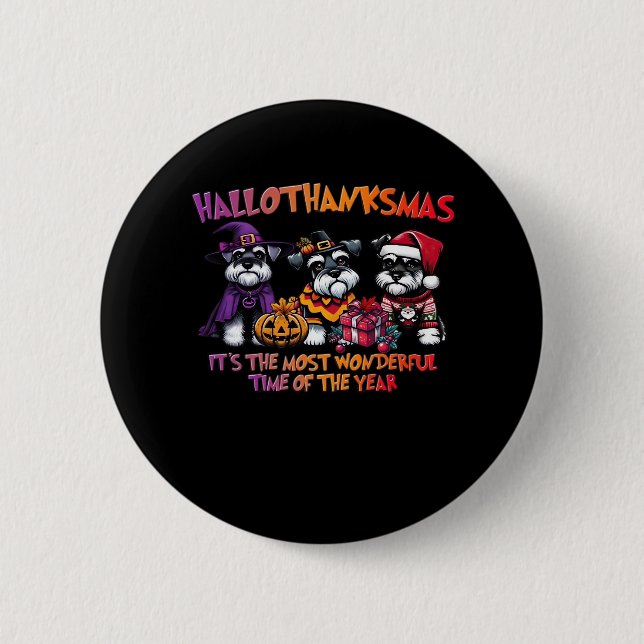 Schnauzer Halloween Erntedank Weihnachtsklassiker Button (Vorderseite)