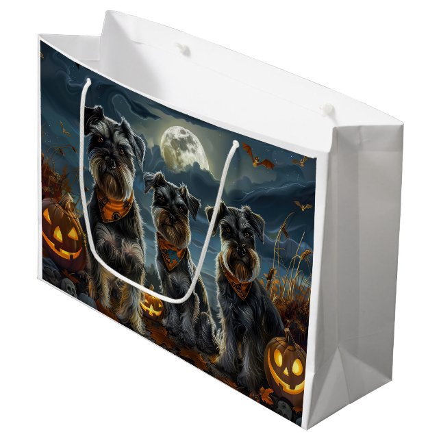 Schnauzer Halloween Spooky Große Geschenktüte (Vorderseite Schrägansicht)