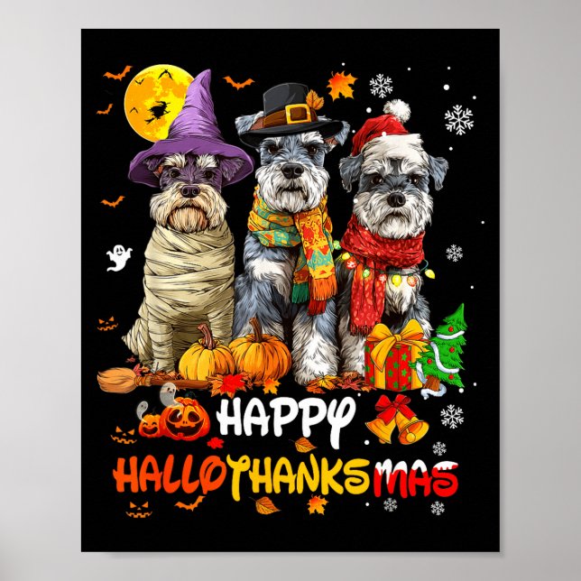 Schnauzer Happy Hallothanksmas Dog Lover Christmas Poster (Vorne)