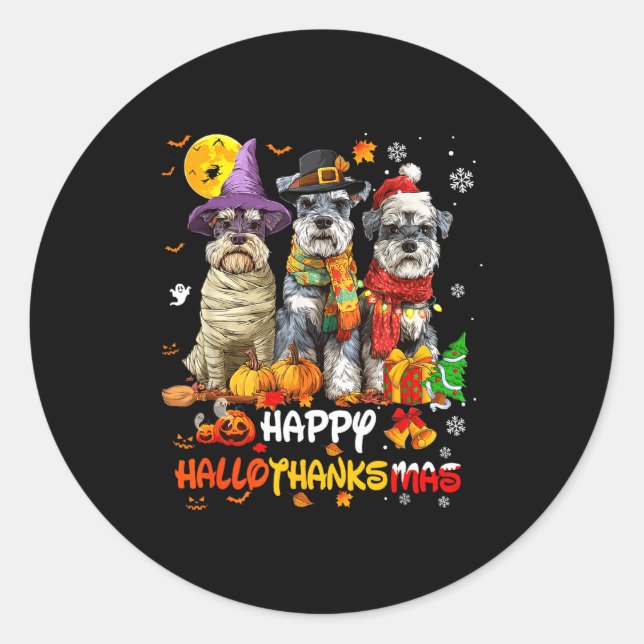 Schnauzer Happy Hallothanksmas Dog Lover Christmas Runder Aufkleber (Vorderseite)