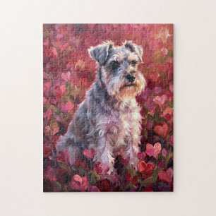Schnauzer Herzförmige Wildblumen Puzzle
