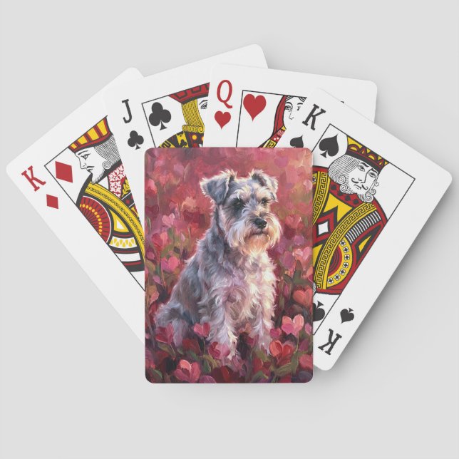 Schnauzer Herzförmige Wildblumen Spielkarten (Rückseite)