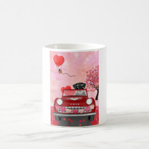 Schnauzer-Hund Auto mit Herzen Valentinstag Kaffeetasse