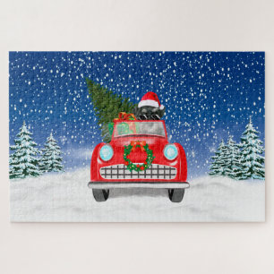 Schnauzer-Hund fährt Auto im Schnee Weihnachten Puzzle