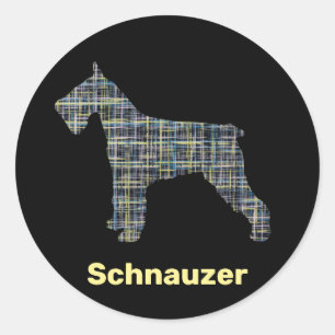 Schnauzer Hund Gelb & Schwarz-Gitter-Linie Runder Aufkleber