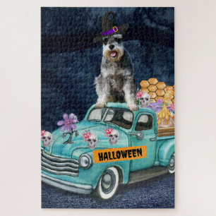 Schnauzer-Hund Halloween-LKW Gruselige Nacht Puzzle