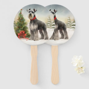 Schnauzer-Hund im Schnee Weihnachten Fächer