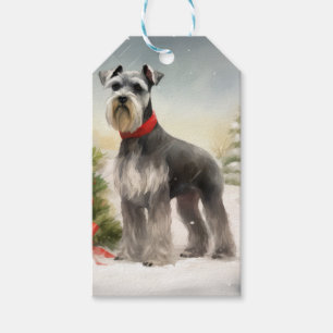 Schnauzer-Hund im Schnee Weihnachten Geschenkanhänger