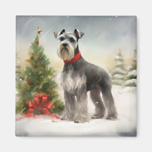 Schnauzer Hund im Schnee Weihnachten Magnet
