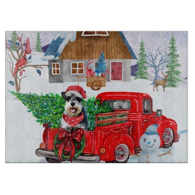 Schnauzer Hund in Weihnachten LKW Schnee Schneidebrett (Vorderseite)