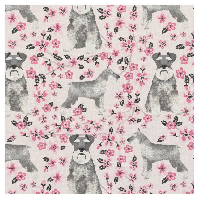 Schnauzer-Hund Kirschblüten Rosa Stoff (Nahaufnahme)