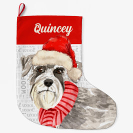 Schnauzer Hund mit Name Woof Hintergrund Großer Weihnachtsstrumpf