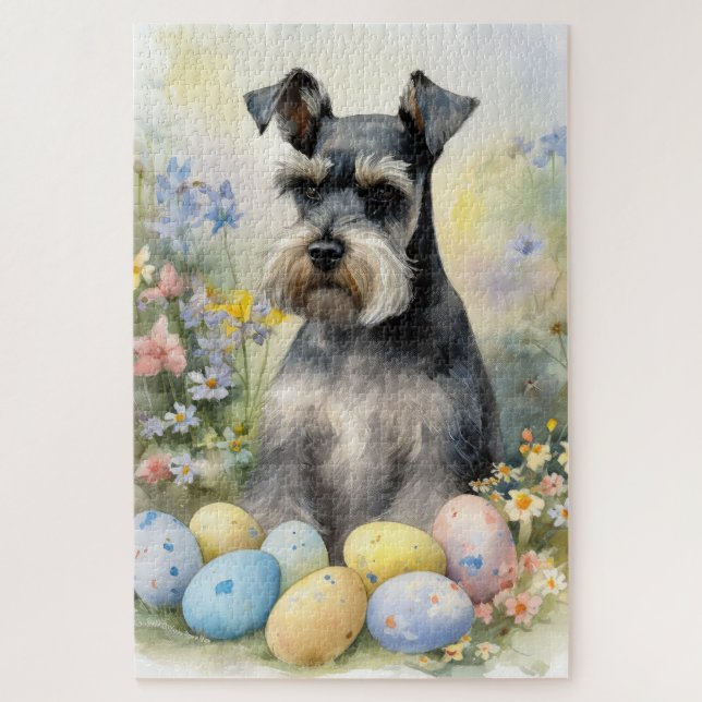 Schnauzer Hund mit Ostereier Urlaub Puzzle (Vertikal)