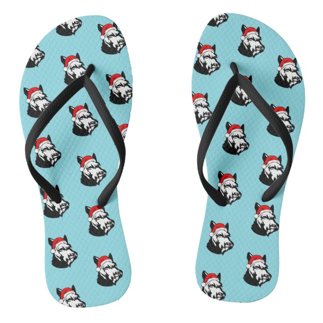 Schnauzer Hund mit Weihnachts-Weihnachtsmannmütze- Flip Flops (Fußbett)