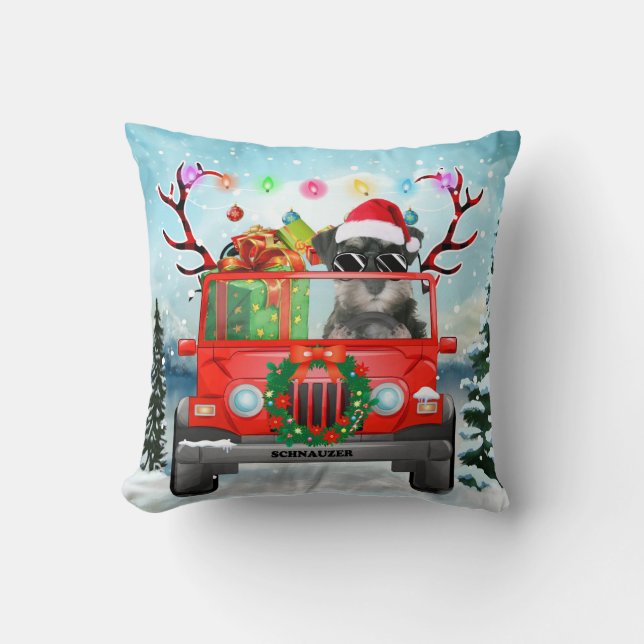 Schnauzer Hund mit Weihnachtsgeschenken Kissen (Vorderseite)