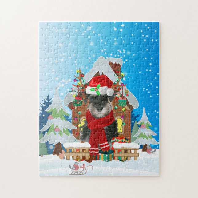Schnauzer Hund mit Weihnachtsgeschenken Puzzle (Vertikal)