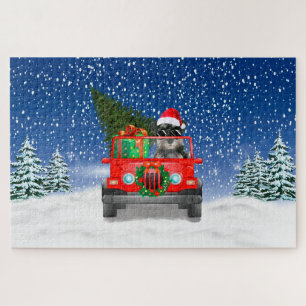 Schnauzer Hund mit Weihnachtsgeschenken Puzzle