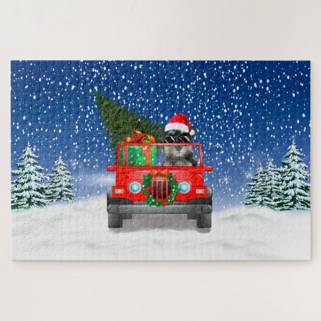 Schnauzer Hund mit Weihnachtsgeschenken Puzzle (Horizontal)