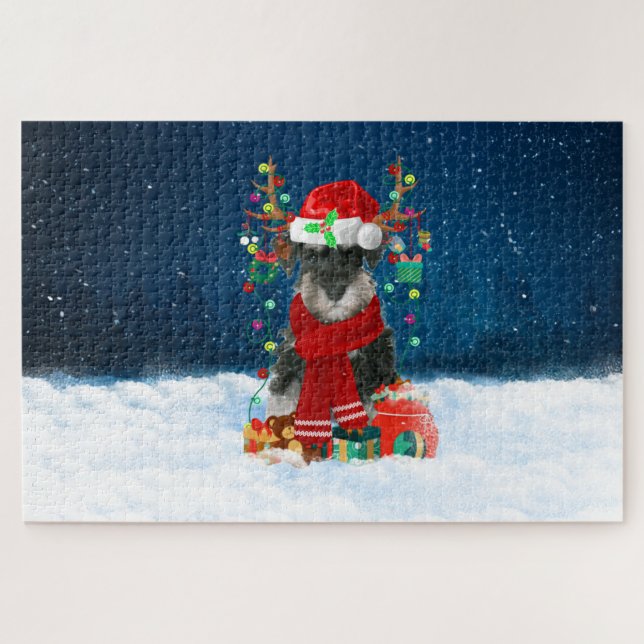Schnauzer Hund mit Weihnachtsgeschenken Puzzle (Horizontal)