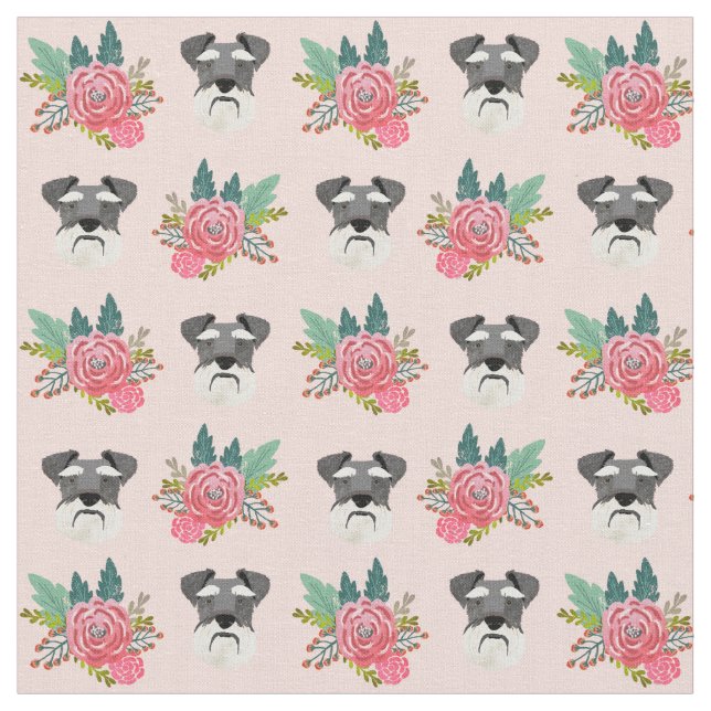 Schnauzer-Hund Rosa Blüten Stoff (Nahaufnahme)