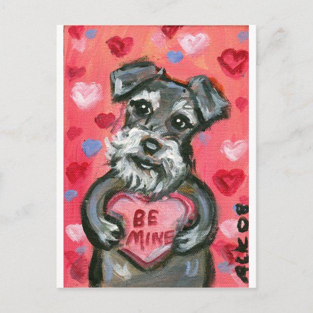 Schnauzer Hund Valentine Feiertagspostkarte (Vorderseite)