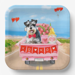 Schnauzer-Hund Valentinstag-LKW-Herzen Pappteller