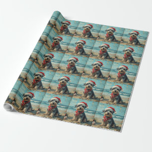 Schnauzer Hund Weihnachten Vintage Strand Geschenkpapier