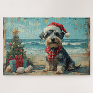 Schnauzer Hund Weihnachten Vintage Strand Puzzle