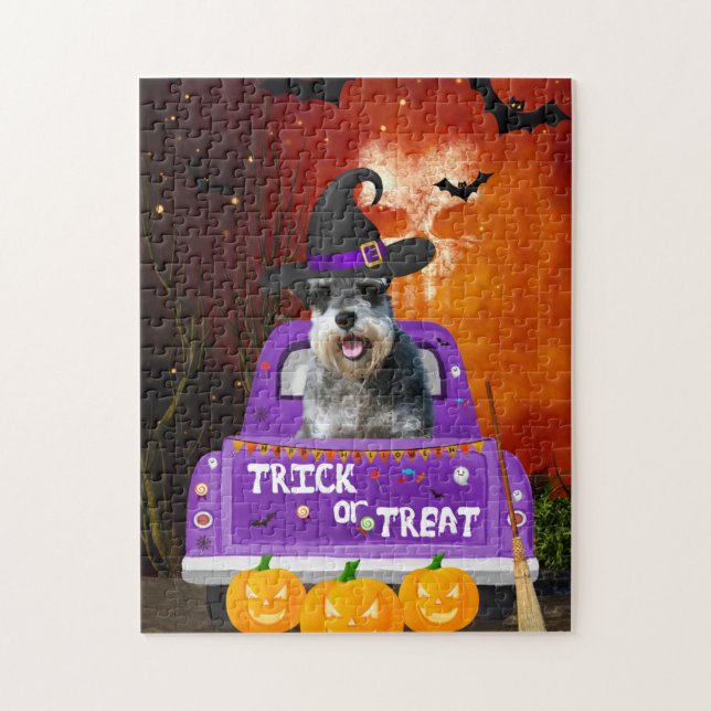 Schnauzer Hund zu Halloween Truck Puzzle (Vertikal)