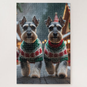Schnauzer-Hunde Weihnachten Schnee Feiertag Puzzle