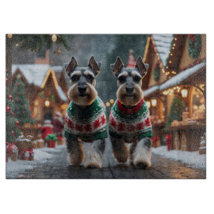 Schnauzer Hunde Weihnachten Schnee Feiertag Schneidebrett