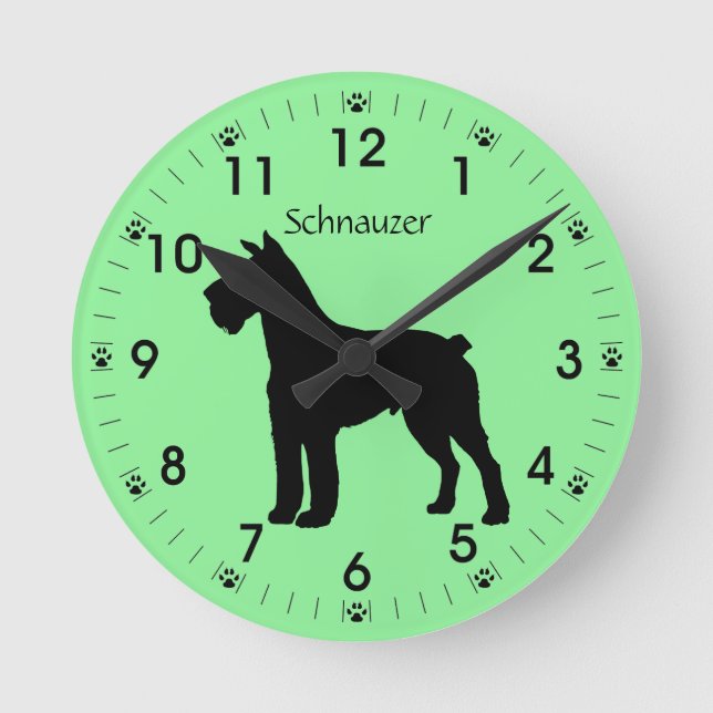 Schnauzer-HundeSilhouette personalisiert Runde Wanduhr (Vorderseite)