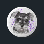 Schnauzer-Hundezeichnen Button<br><div class="desc">Dieses ist ein Bleistiftzeichnen eines Schnauzerhundes. Es wurde leicht mit Pastell gefärbt. Es gibt lila Sprayfarbe im Hintergrund.</div>