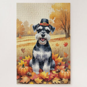 Schnauzer im Herbst hinterlässt Erntedank Art Puzzle