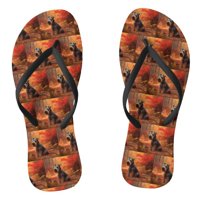 Schnauzer im Herbst Leaves Fall Inspiriert Flip Flops (Fußbett)