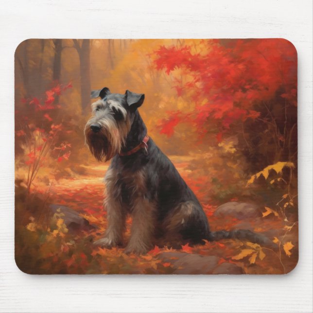 Schnauzer im Herbst Leaves Fall Inspiriert Mousepad (Vorne)