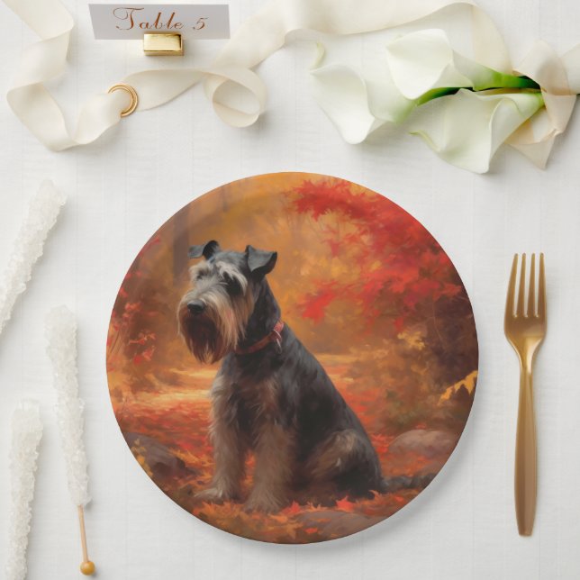 Schnauzer im Herbst Leaves Fall Inspiriert Pappteller (Hochzeit)