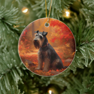 Schnauzer im Herbstlaubfall inspiriert Keramik Ornament