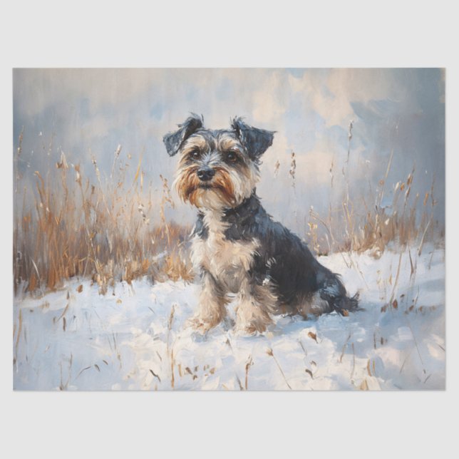 Schnauzer im Winter-Schneedecker Seidenpapier (Vorderseite)