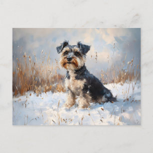 Schnauzer im Winterschnee Postkarte