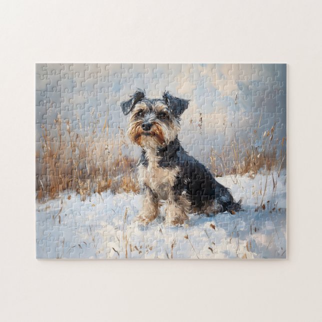 Schnauzer im Winterschnee Puzzle (Horizontal)
