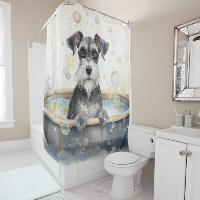 Schnauzer in der Badewanne Wasserfarben Hunde Kuns Duschvorhang (Beispiel)