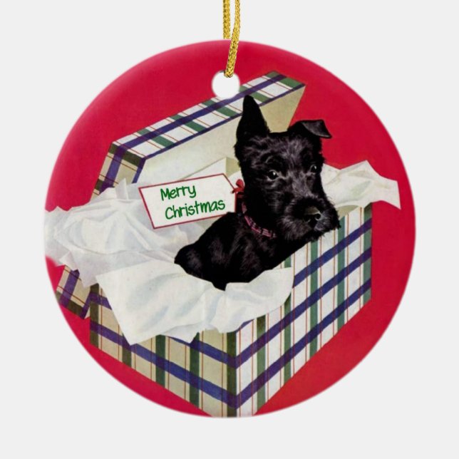 Schnauzer in einer Geschenkboxen-Verzierung Keramik Ornament (Vorne)