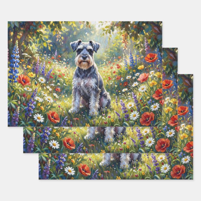 Schnauzer in Wildflower Meadow Decoupage Geschenkpapier Set (Set)
