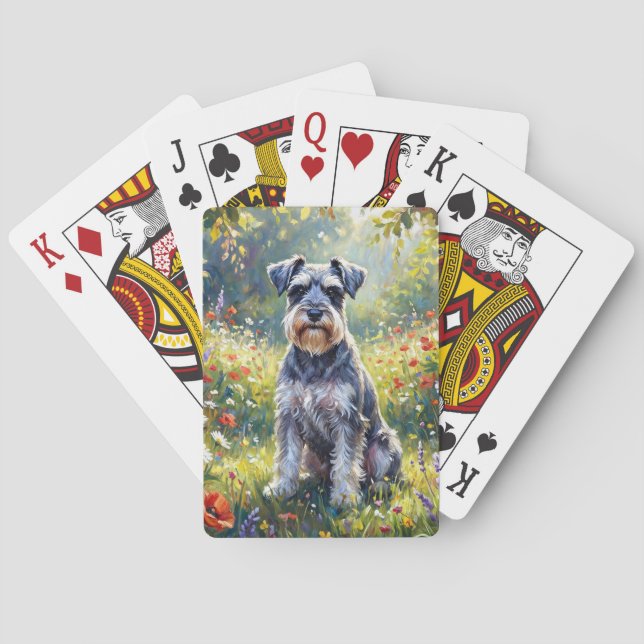 Schnauzer in Wildflower Meadow Spielkarten (Rückseite)