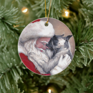 Schnauzer Kissing Santa Dog Kunst, Dichtung und Mu Keramik Ornament