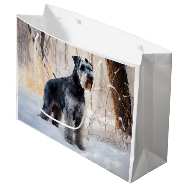 Schnauzer Let It Schnee Weihnachten Große Geschenktüte (Vorderseite Schrägansicht)