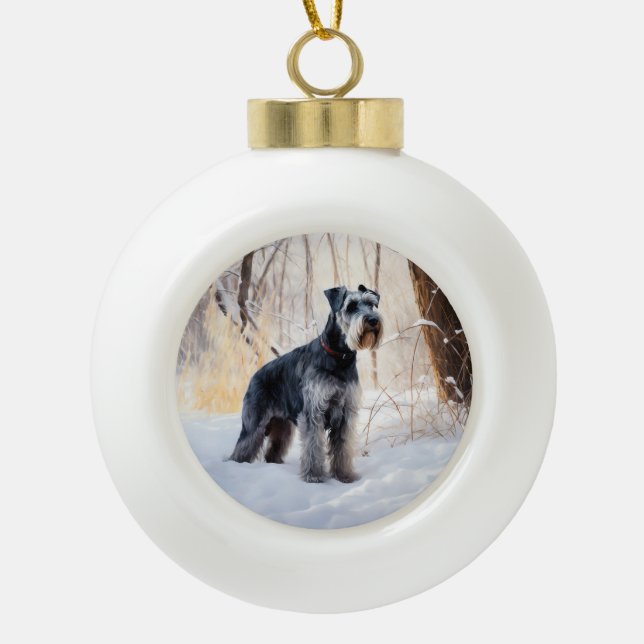 Schnauzer Let It Schnee Weihnachten Keramik Kugel-Ornament (Vorderseite)