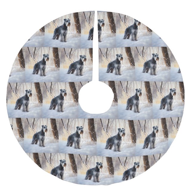 Schnauzer Let It Schnee Weihnachten Polyester Weihnachtsbaumdecke (Vorderseite)