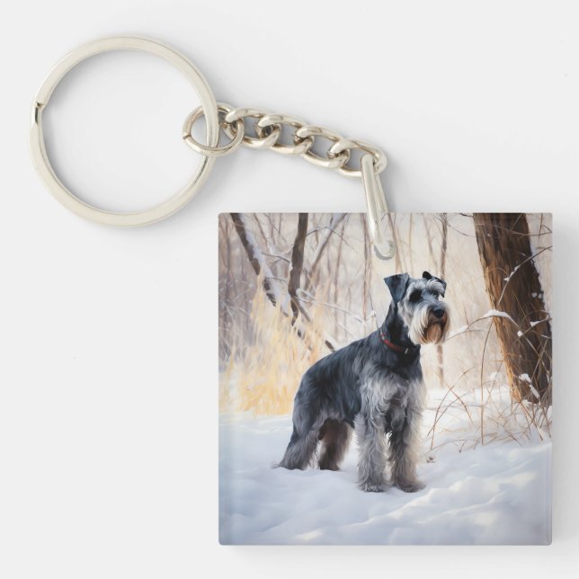 Schnauzer Let It Schnee Weihnachten Schlüsselanhänger (Vorderseite)